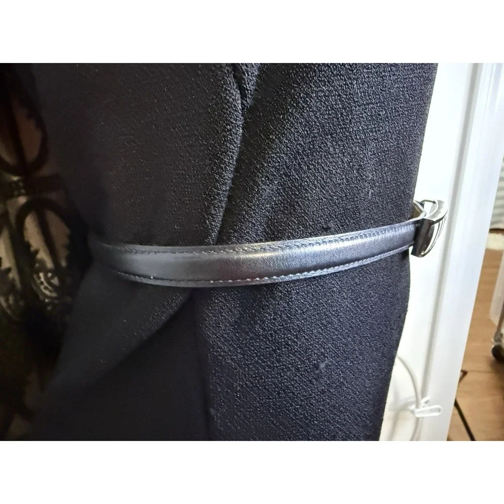Black Leather Belt‎ Unique Blk & White Leather Striped Buckle Vtg Size M 28